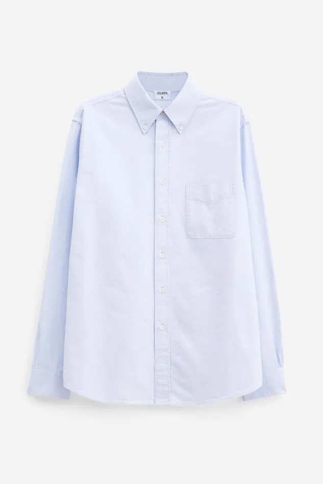 Men Slim Oxford Cotton Shirt Light Blue Filippa K Shirts