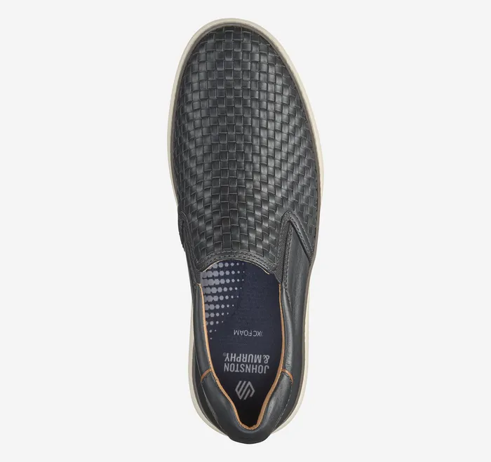 Men SlipOns and Loafers Johnston and Murphy McGuffey 2 Woven SlipOn Black Woven Full Grain