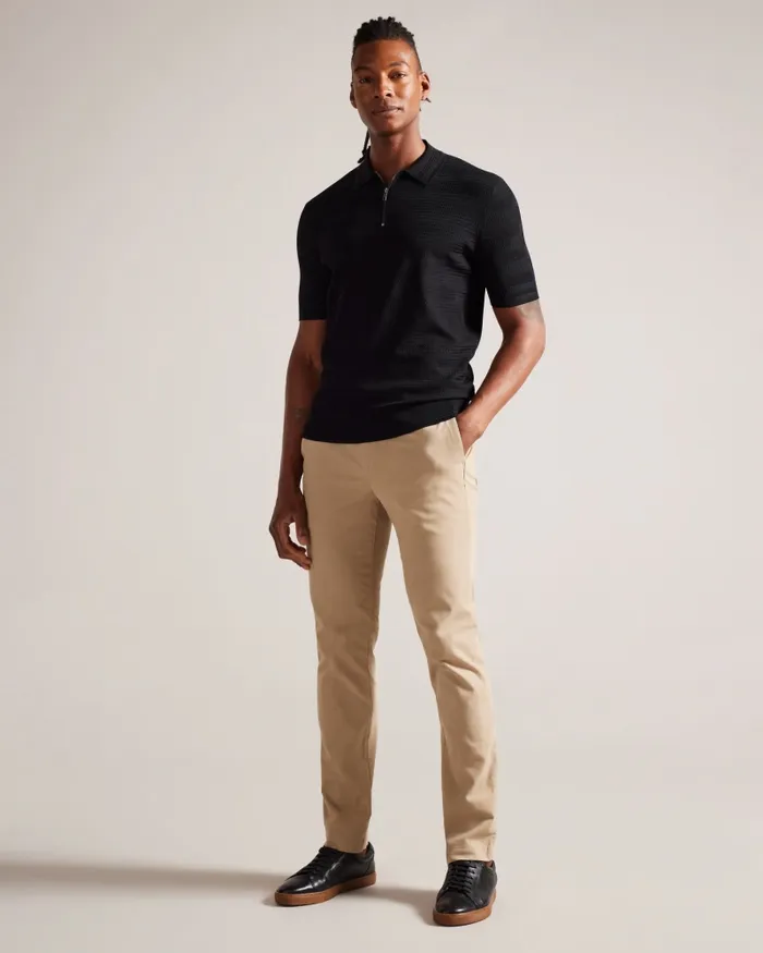 Men STREE 8211 Short Sleeve Textured Polo Shirt Black Ted Baker Jumpers and Knitwear