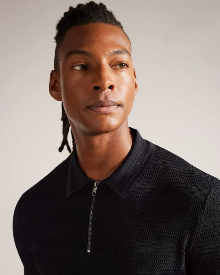 Men STREE 8211 Short Sleeve Textured Polo Shirt Black Ted Baker Jumpers and Knitwear
