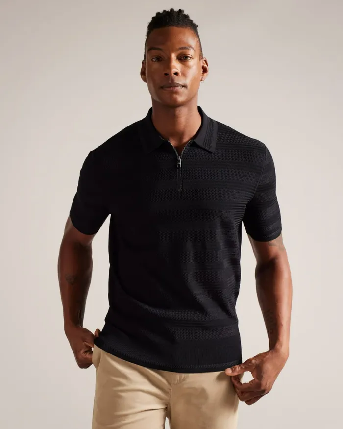 Men STREE 8211 Short Sleeve Textured Polo Shirt Black Ted Baker Jumpers and Knitwear