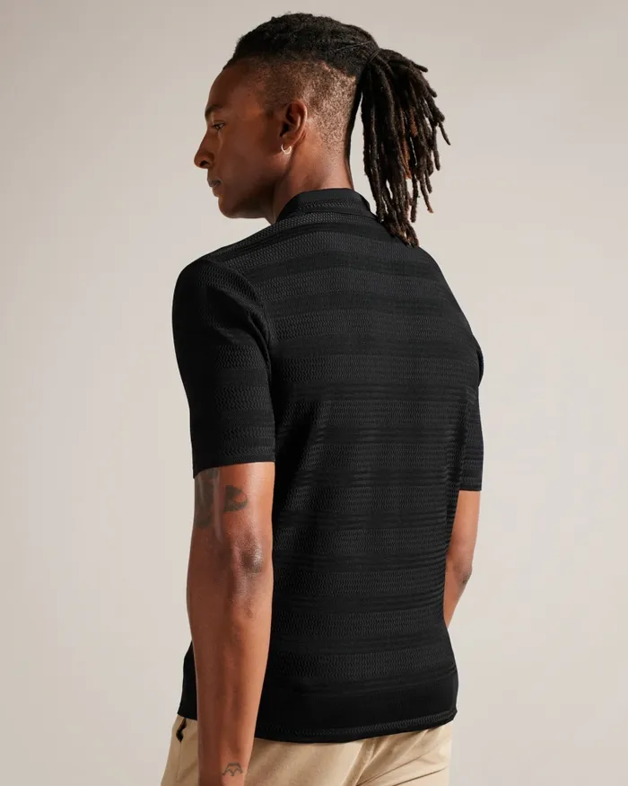 Men STREE 8211 Short Sleeve Textured Polo Shirt Black Ted Baker Jumpers and Knitwear