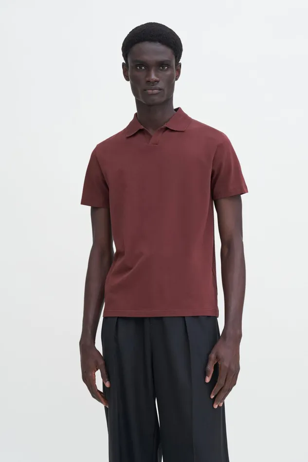 Men Stretch Cotton Polo TShirt Mahogany Brown Filippa K TShirts
