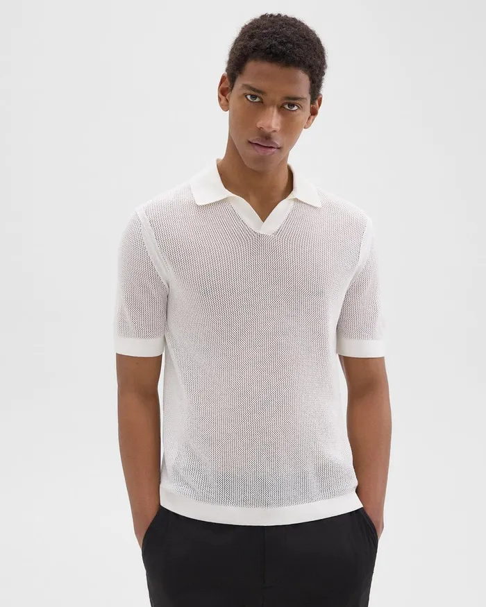 Men Sweaters Cardigans Theory Cairn Polo Shirt In Cotton Ivory