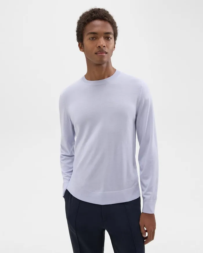 Men Sweaters Cardigans Theory Crewneck Sweater In Regal Wool Ice