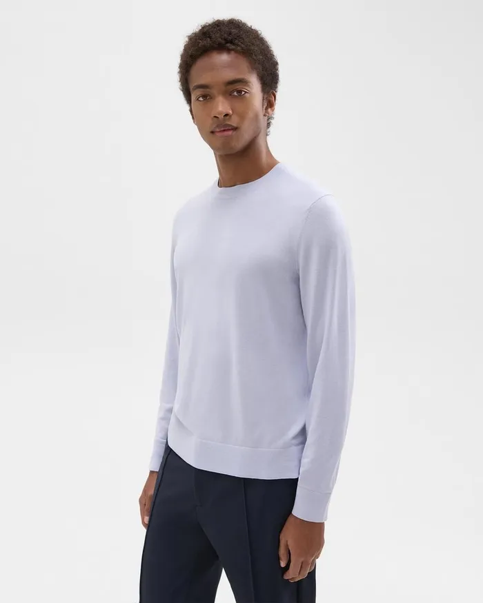 Men Sweaters Cardigans Theory Crewneck Sweater In Regal Wool Ice