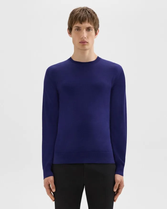 Men Sweaters Cardigans Theory Crewneck Sweater In Regal Wool Ocean