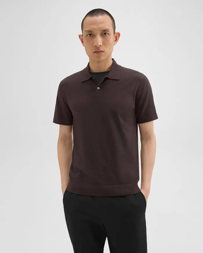 Men Sweaters Cardigans Theory Goris Polo Shirt In Light Bilen Hickory