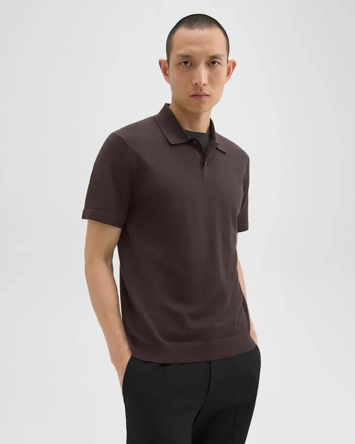 Men Sweaters Cardigans Theory Goris Polo Shirt In Light Bilen Hickory