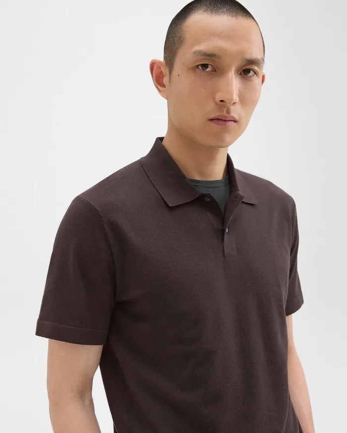 Men Sweaters Cardigans Theory Goris Polo Shirt In Light Bilen Hickory