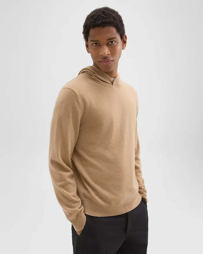 Men Sweaters Cardigans Theory Hilles Hoodie In Cashmere New Camel