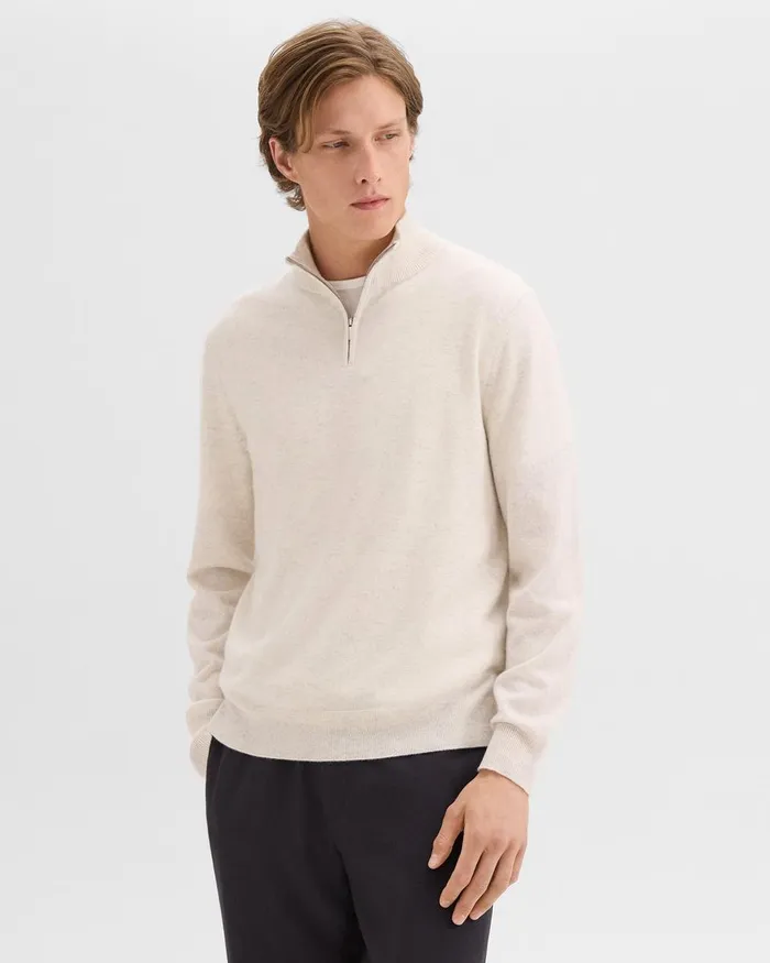 Men Sweaters Cardigans Theory Hilles QuarterZip Sweater In Cashmere Natural Melange