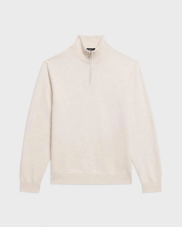 Men Sweaters Cardigans Theory Hilles QuarterZip Sweater In Cashmere Natural Melange