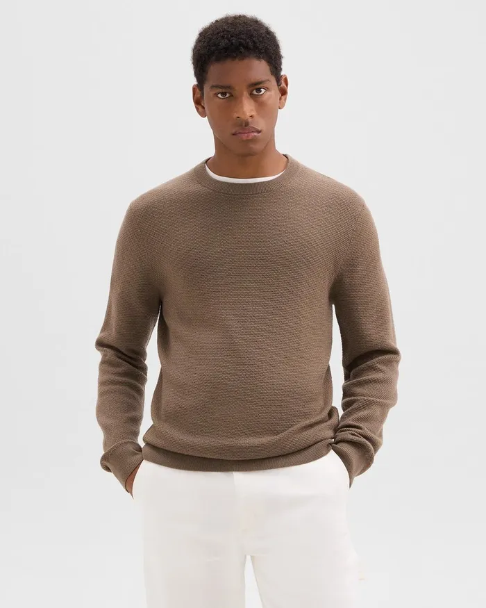 Men Sweaters Cardigans Theory Maden Crewneck Sweater In Merino Wool Dark Taupe