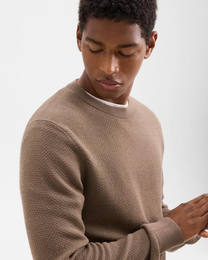 Men Sweaters Cardigans Theory Maden Crewneck Sweater In Merino Wool Dark Taupe