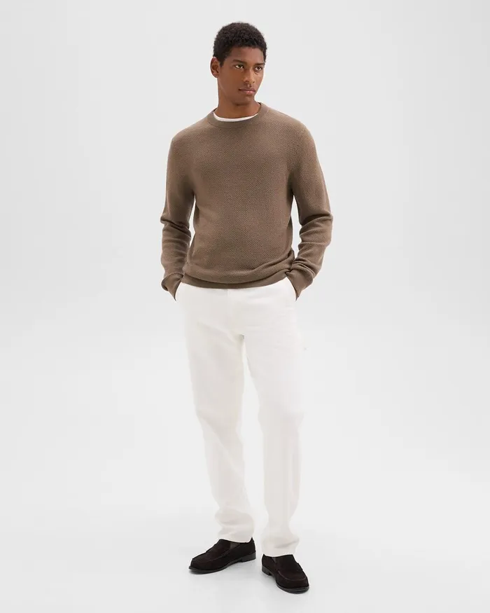 Men Sweaters Cardigans Theory Maden Crewneck Sweater In Merino Wool Dark Taupe