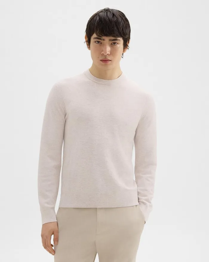 Men Sweaters Cardigans Theory Riland Sweater In Light Bilen Melange Ivory