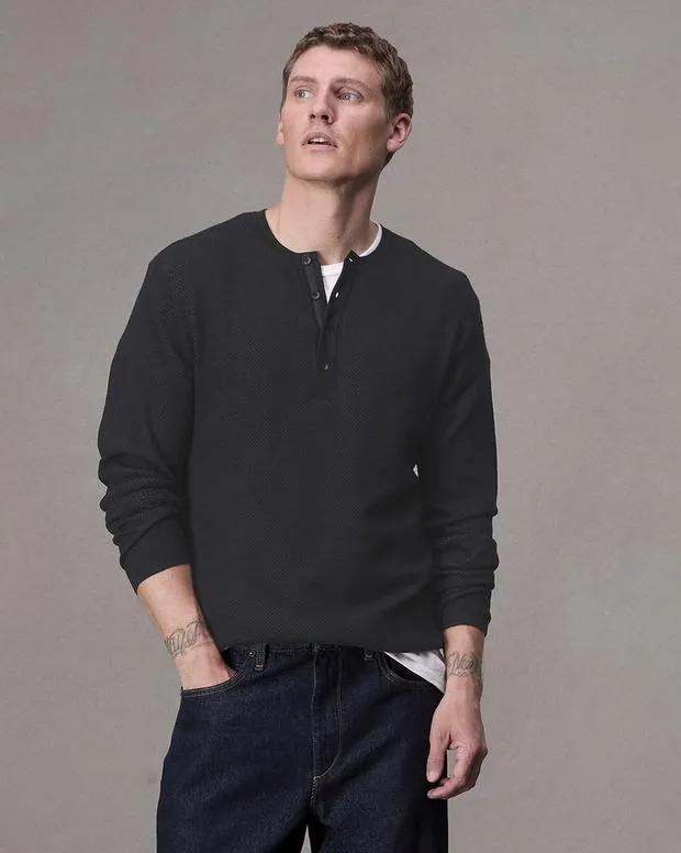Men Sweaters Rag and Bone Bennet Henley Sweater Black