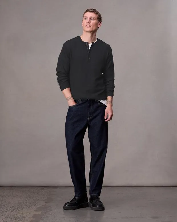 Men Sweaters Rag and Bone Bennet Henley Sweater Black