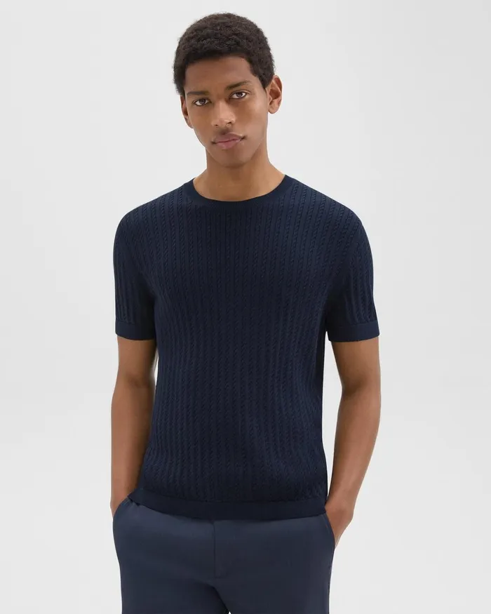 Men TShirts Polos Theory Cable Knit Tee In Cotton Baltic