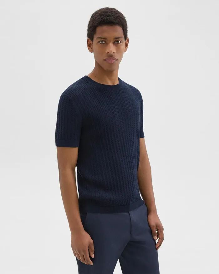 Men TShirts Polos Theory Cable Knit Tee In Cotton Baltic