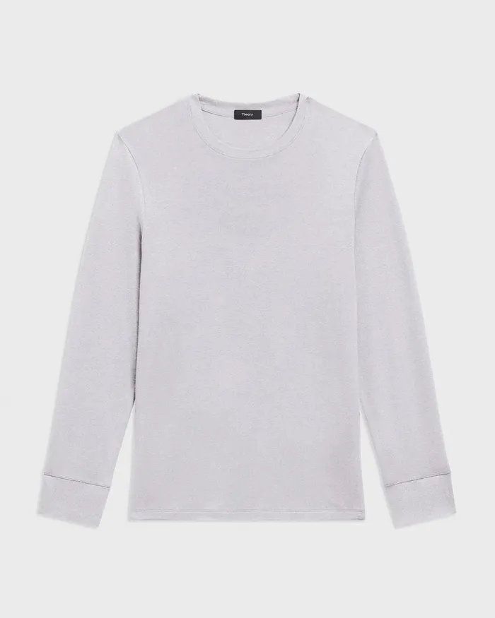 Men TShirts Polos Theory Essential LongSleeve Tee In Anemone Modal Jersey Grey Multi