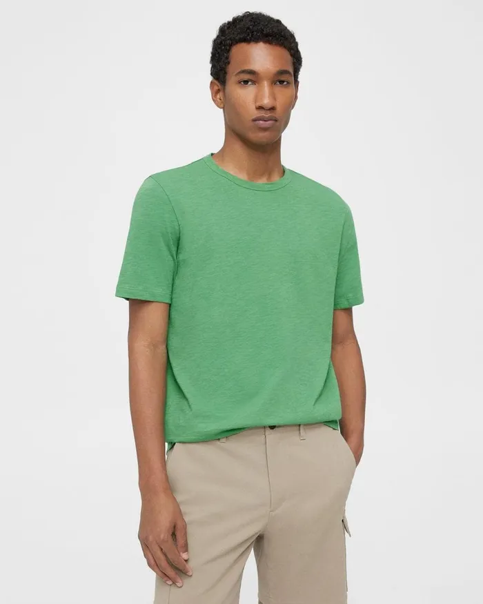 Men TShirts Polos Theory Essential Tee In Cosmos Slub Cotton Jade Green