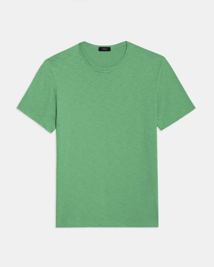 Men TShirts Polos Theory Essential Tee In Cosmos Slub Cotton Jade Green