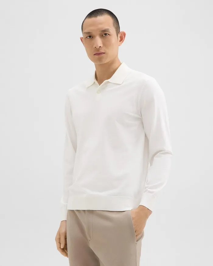 Men TShirts Polos Theory Goris LongSleeve Polo Shirt In Light Bilen White