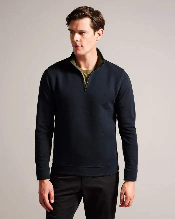 Men TOLTI 8211 Quilted Jersey Half Zip Jumper Navy Ted Baker Tops