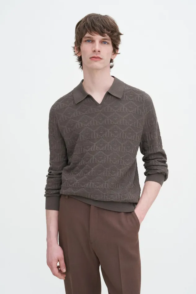 Men Triangle Structure Polo Dark Sage Filippa K Knitwear