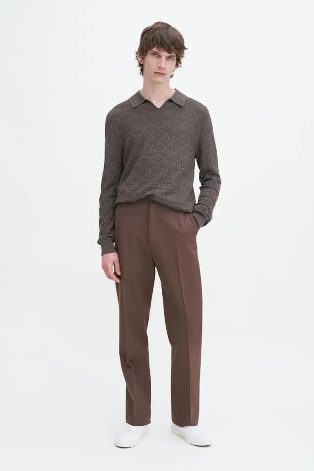 Men Triangle Structure Polo Dark Sage Filippa K Knitwear