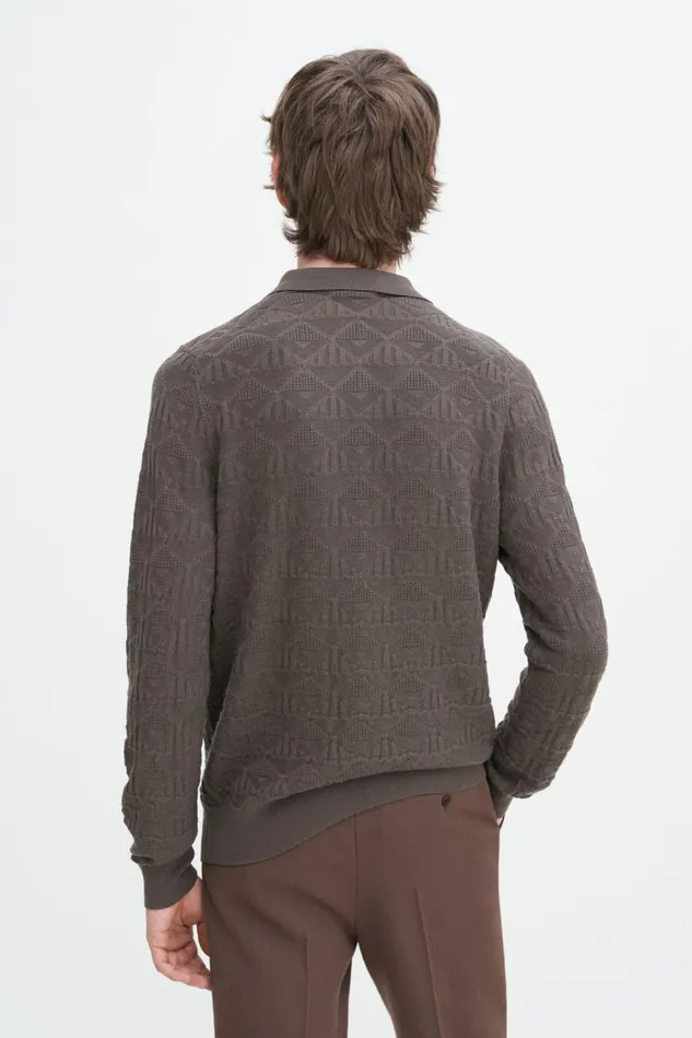 Men Triangle Structure Polo Dark Sage Filippa K Knitwear