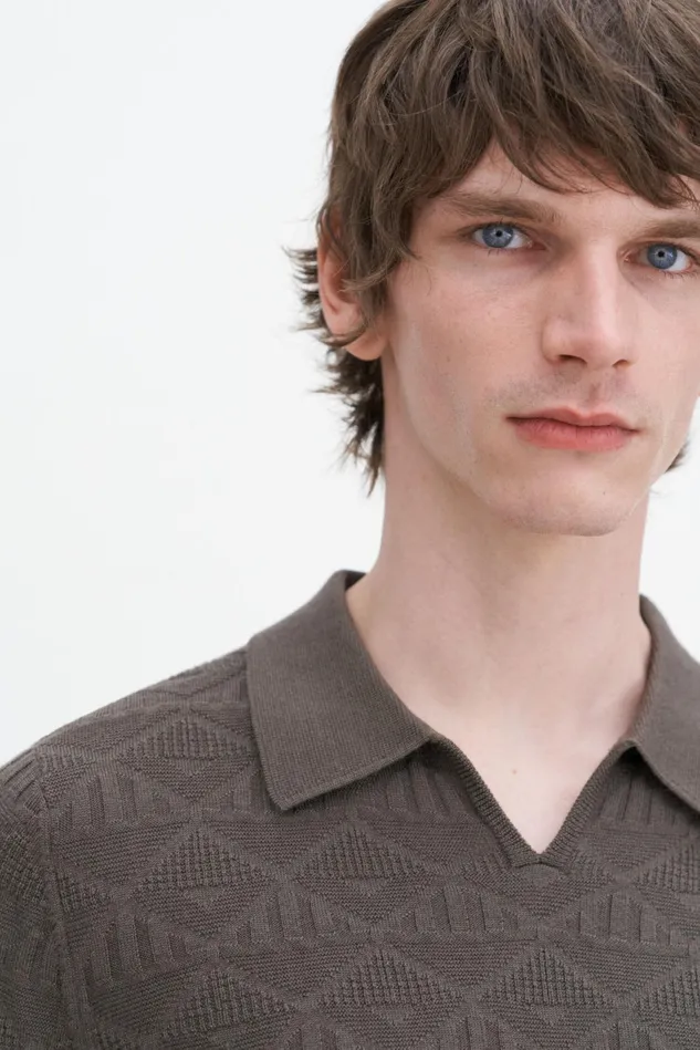 Men Triangle Structure Polo Dark Sage Filippa K Knitwear
