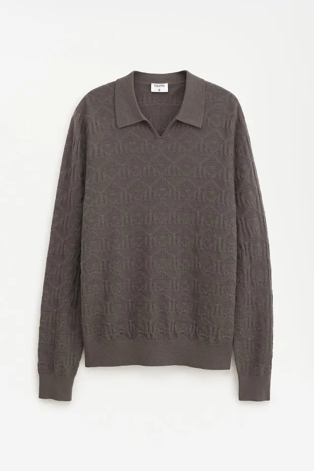 Men Triangle Structure Polo Dark Sage Filippa K Knitwear