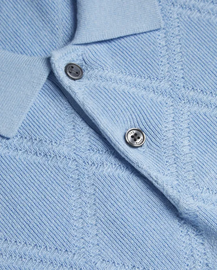 Men VENTAR 8211 Diamond Knit Polo Shirt Pale Blue Ted Baker Jumpers and Knitwear Men VENTAR 8211 Diamond Knit Polo Shirt Pale Blue Ted Baker Jumpers and Knitwear