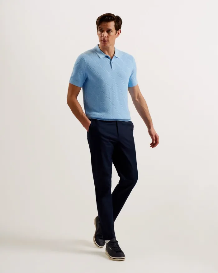 Men VENTAR 8211 Diamond Knit Polo Shirt Pale Blue Ted Baker Jumpers and Knitwear Men VENTAR 8211 Diamond Knit Polo Shirt Pale Blue Ted Baker Jumpers and Knitwear