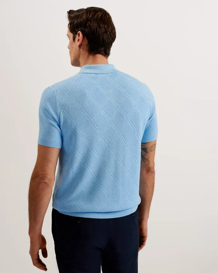 Men VENTAR 8211 Diamond Knit Polo Shirt Pale Blue Ted Baker Jumpers and Knitwear Men VENTAR 8211 Diamond Knit Polo Shirt Pale Blue Ted Baker Jumpers and Knitwear