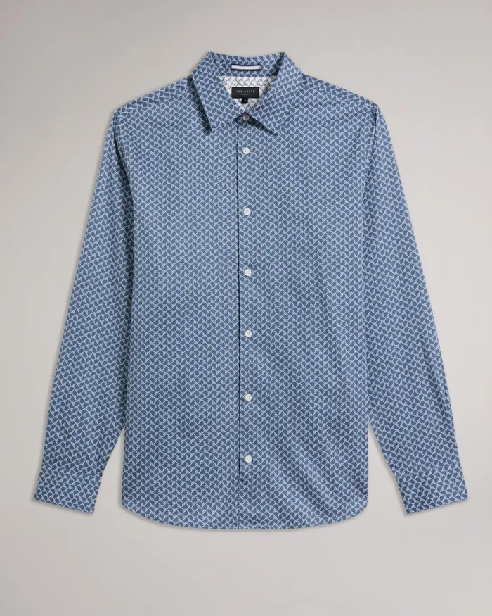 Men WILLUW 8211 Long Sleeve Geometric Print Shirt Blue Ted Baker Shirts