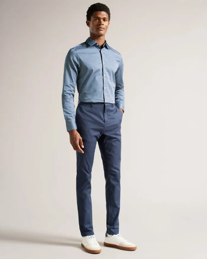 Men WILLUW 8211 Long Sleeve Geometric Print Shirt Blue Ted Baker Shirts Men WILLUW 8211 Long Sleeve Geometric Print Shirt Blue Ted Baker Shirts
