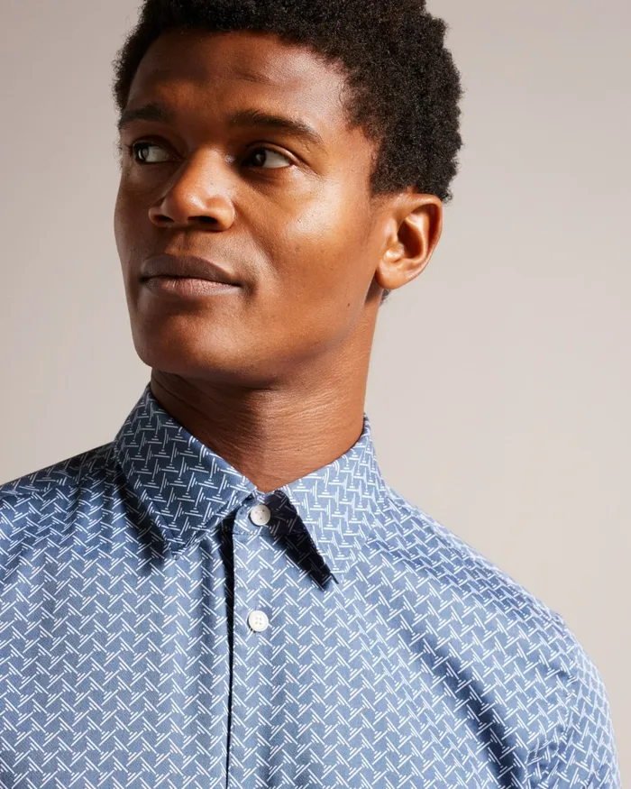 Men WILLUW 8211 Long Sleeve Geometric Print Shirt Blue Ted Baker Shirts Men WILLUW 8211 Long Sleeve Geometric Print Shirt Blue Ted Baker Shirts