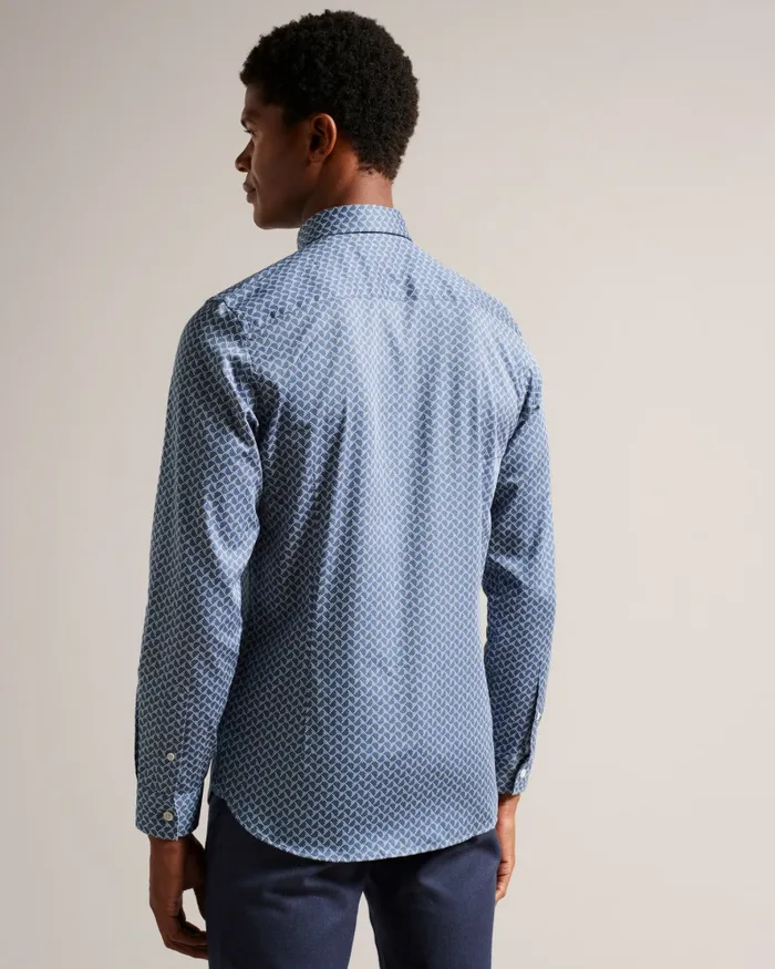 Men WILLUW 8211 Long Sleeve Geometric Print Shirt Blue Ted Baker Shirts Men WILLUW 8211 Long Sleeve Geometric Print Shirt Blue Ted Baker Shirts