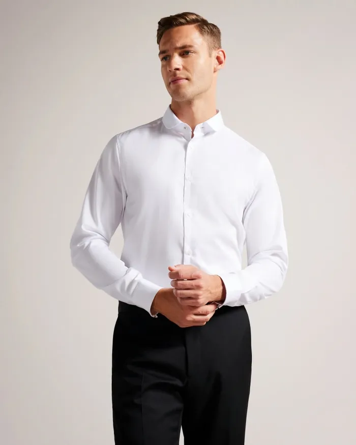 Men WITFOR 8211 Long Sleeve Rounded Collar Shirt White Ted Baker Shirts