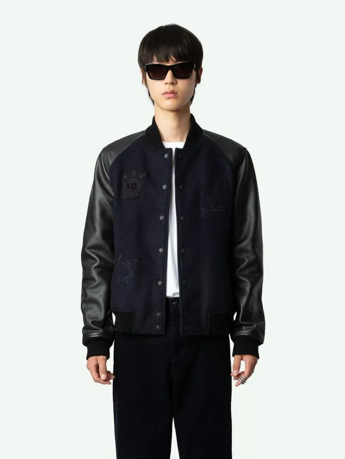 Men Zadig and Voltaire Jackets and Coats Birdieh Bomber Jacket Encre Men Zadig and Voltaire Jackets and Coats Birdieh Bomber Jacket Encre