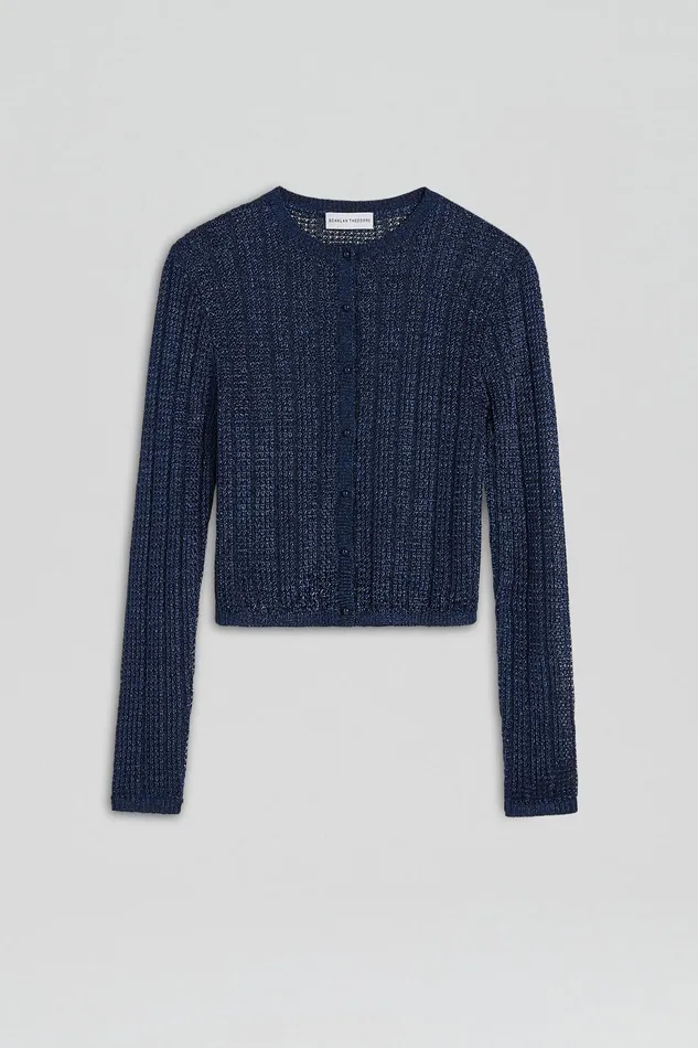 METALLIC KNIT CROP CARDIGAN NAVY Knitwear Scanlan Theodore Women METALLIC KNIT CROP CARDIGAN NAVY Knitwear Scanlan Theodore Women