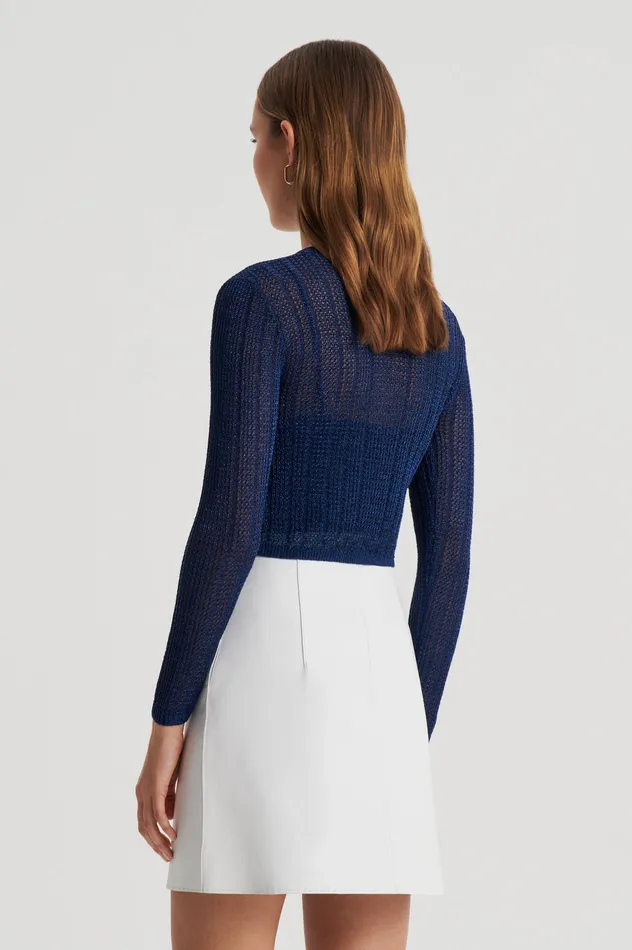 METALLIC KNIT CROP CARDIGAN NAVY Knitwear Scanlan Theodore Women METALLIC KNIT CROP CARDIGAN NAVY Knitwear Scanlan Theodore Women