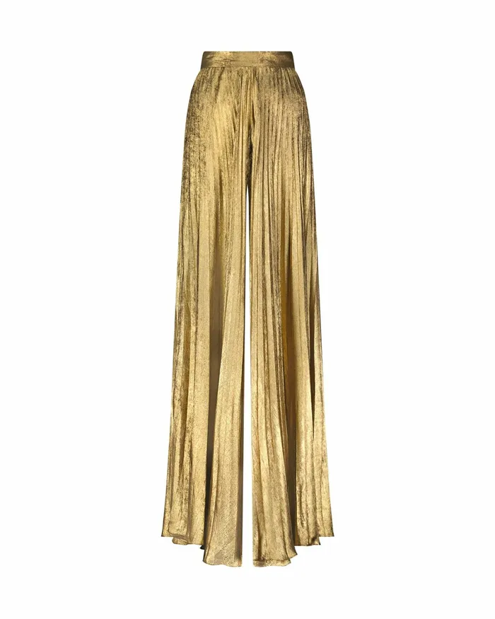 Metallic Lam Pleated Wide Leg Pant Gold Best Sellers Mac Duggal Women