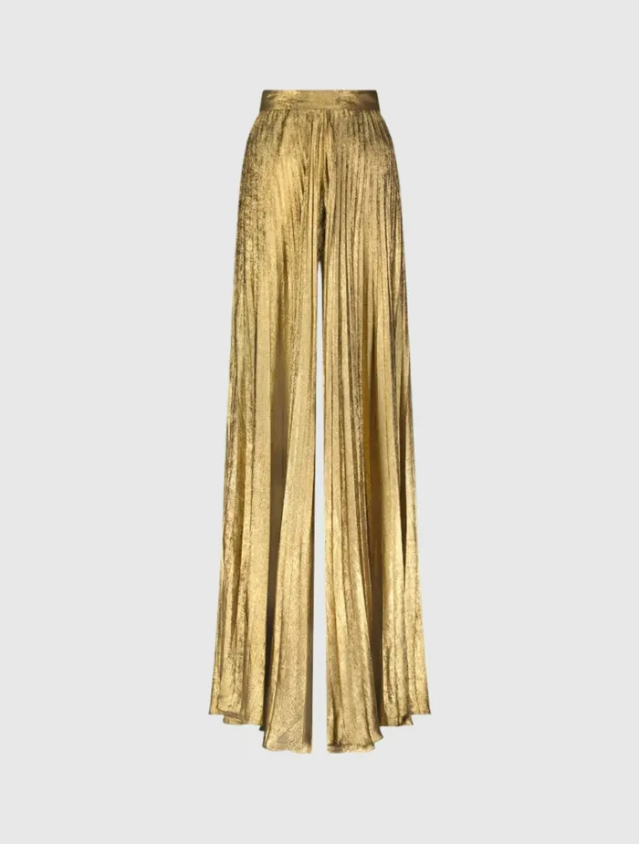 Metallic Lam Pleated Wide Leg Pant Gold Best Sellers Mac Duggal Women