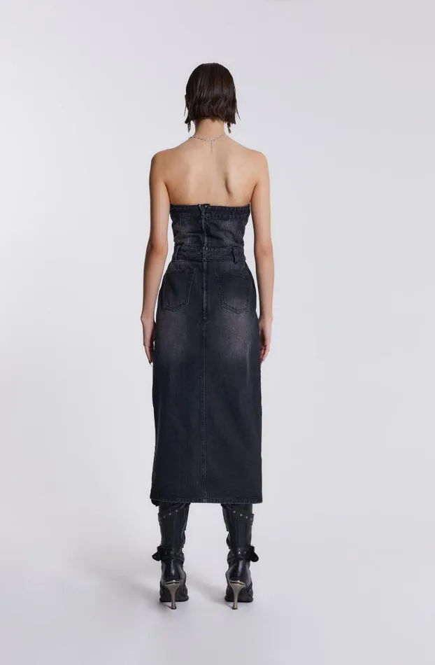 Midi Dresses Women Jaded London Liberty 2 In 1 Detachable Denim Black Midi Dress