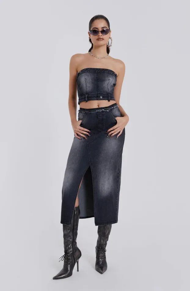 Midi Dresses Women Jaded London Liberty 2 In 1 Detachable Denim Black Midi Dress